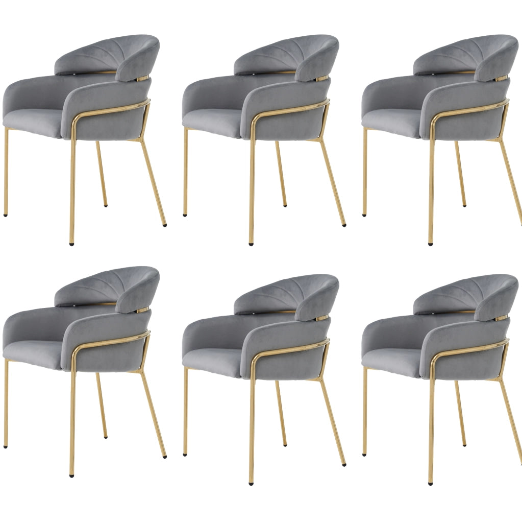 Set di 6 sedie da pranzo in velluto grigio con gambe in metallo