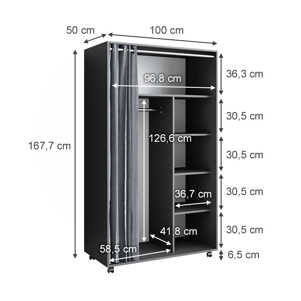 Vicco Armadio multifunzione Grigio 100 x 168 cm