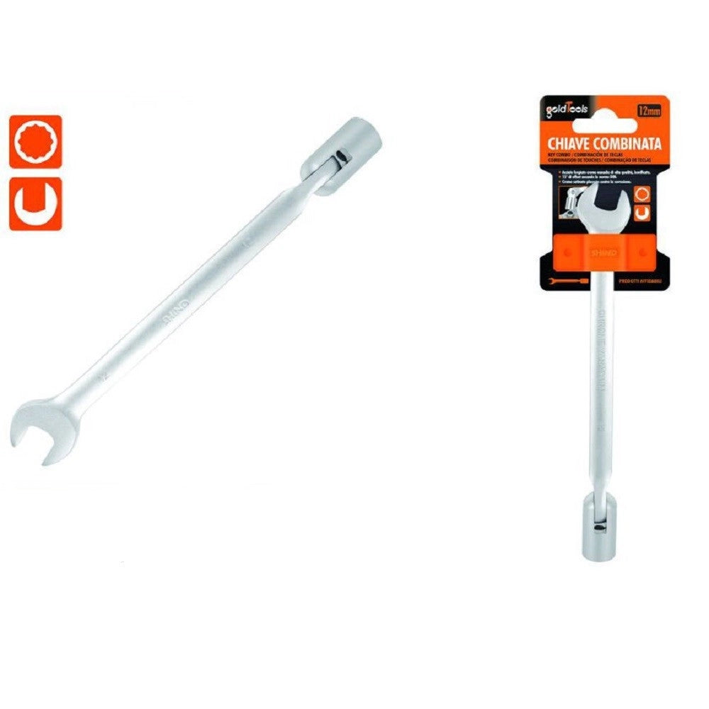 Trade Shop - Chiave Combinata 12mm Fissa E A Bussola Poligonale Con Snodo Cromo Vanadio 97560 -