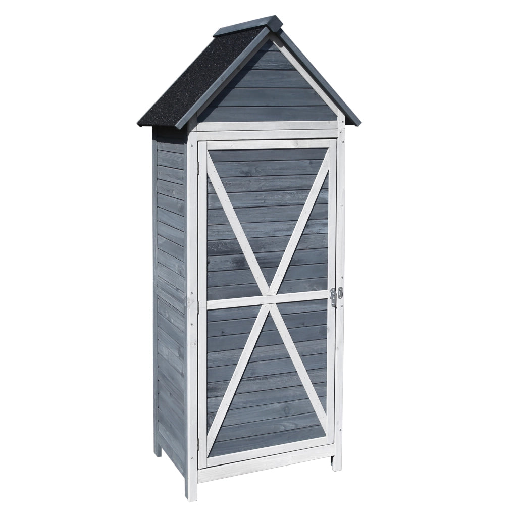 Armadio da giardino in legno grigio 77x53x179 cm Con porta a battente e tetto isolato con bitume