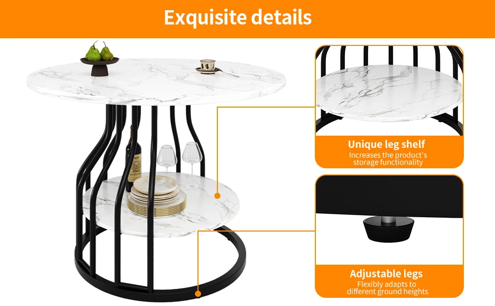 Tavolo da Pranzo Rotondo con 4 Sedie ¨C MINIMAL ¨C Piano Effetto Marmo, Gambe Metallo Nero, Velluto Grigio, 80cm