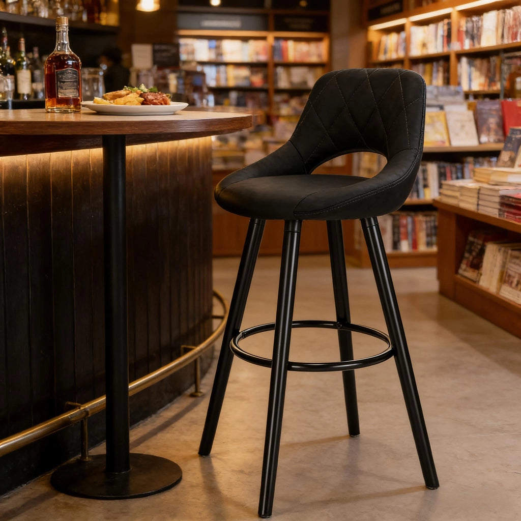 Sgabello bar con schienale, gambe in legno massello, colore antracite