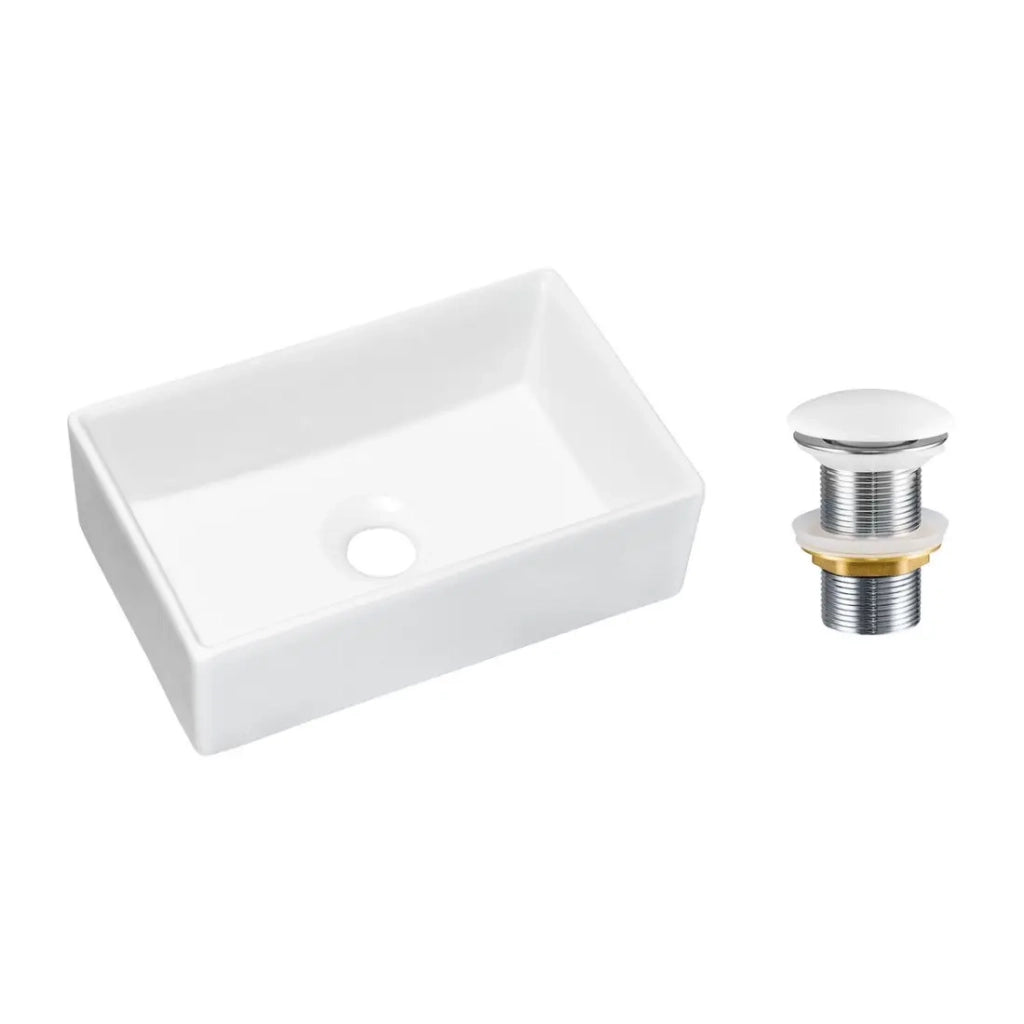 Lavabo rettangolare da appoggio 35x22 cm bianco lucido con piletta click clack