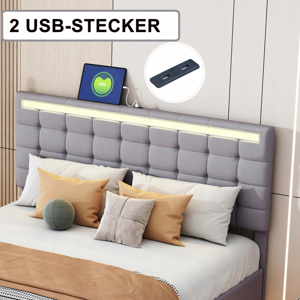 Letto imbottito 160x200 con LED - Xylo - Grigio