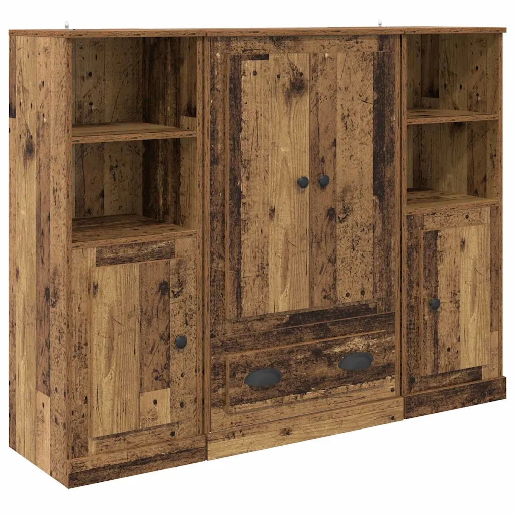 Credenza con cassetto 3 pz-Set di 3 Buffet-Armadio da cucina Legno vecchio Legno multistrato 306972
