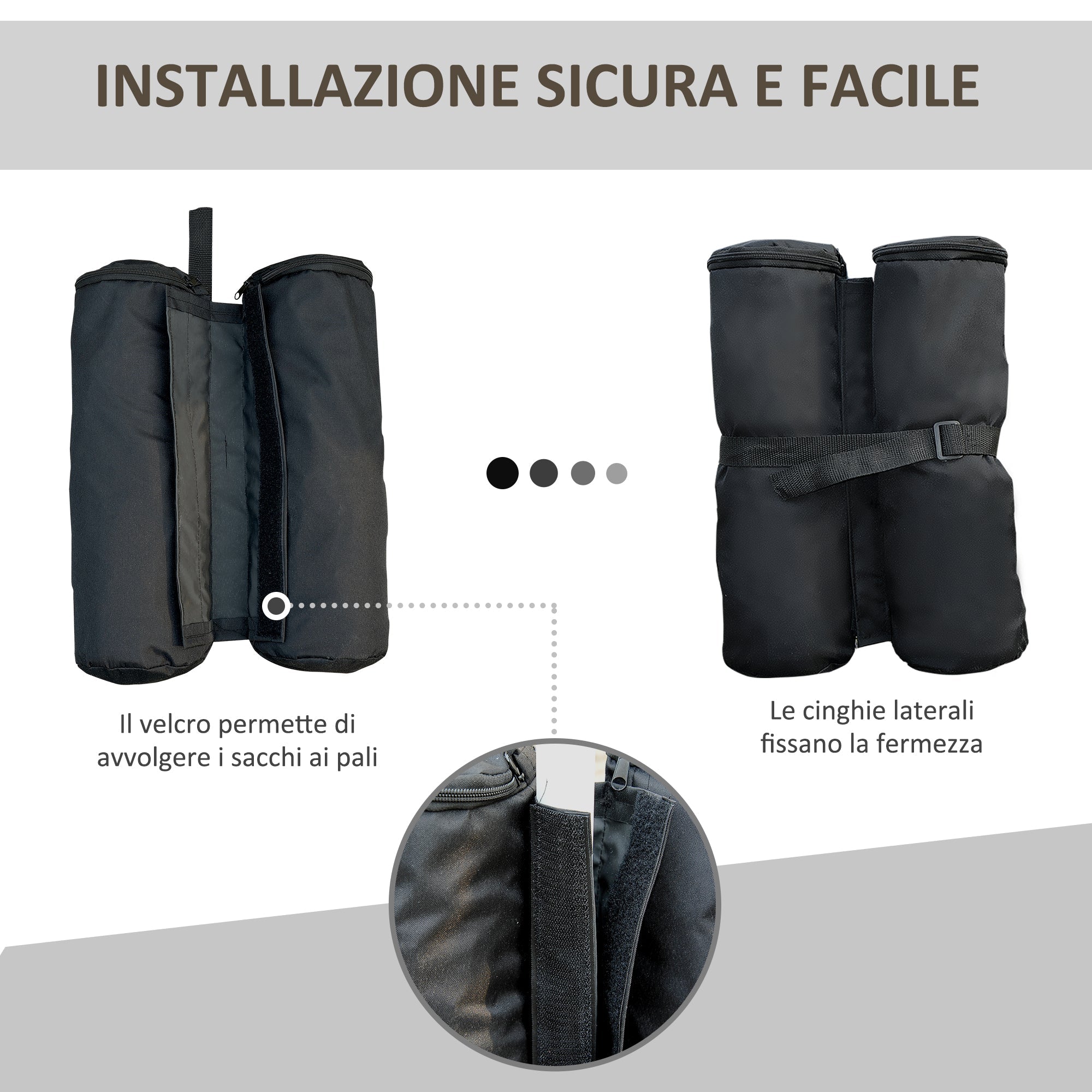 Set 4 Piedistalli Zavorra per Ancoraggio Gazebo con chiusura a Velcro Nero