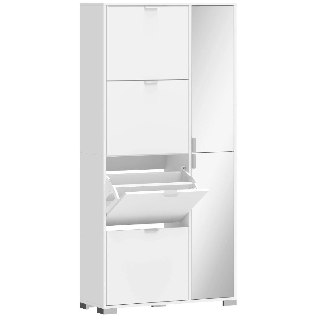 Scarpiera con Specchio, 4 Cassetti Ribalta, Scarpiera Ingresso, Bianco