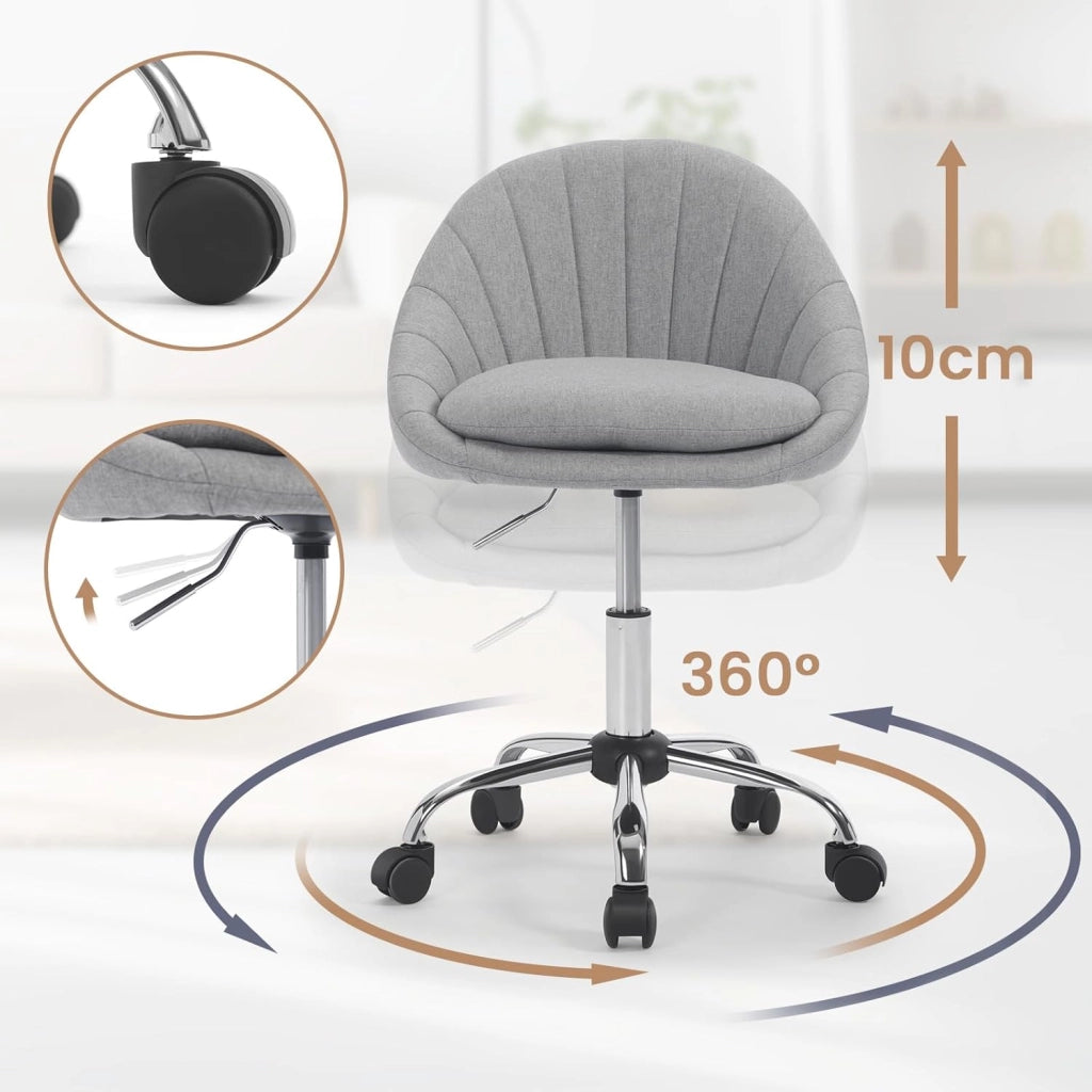 Sedia da Ufficio Ergonomica e Girevole - Regolabile in Altezza Con Rotelle per Casa, Trucco, Scrivania, Camera da Letto, Studio - Lino, BS168gr