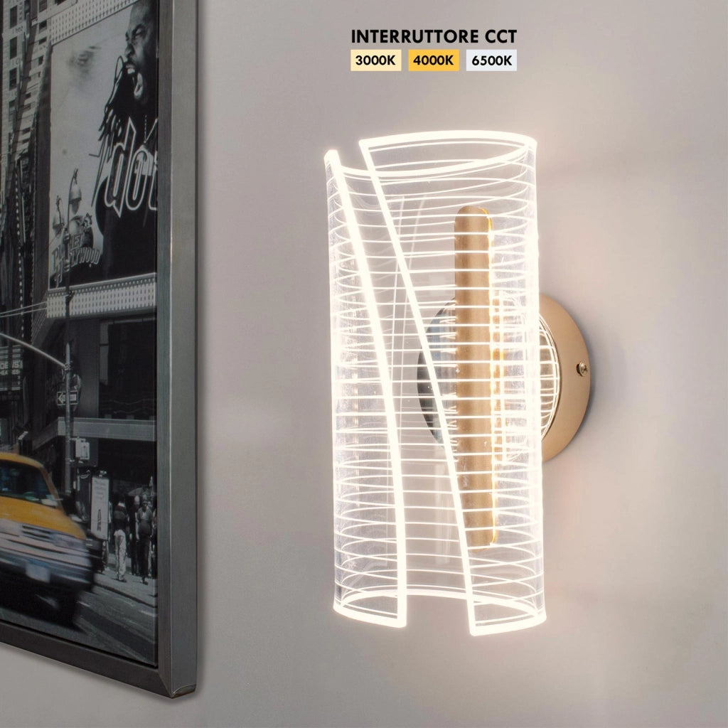 Applique decorativo da parete LED 6W con interruttore CCT lampada moderna dorata luce soggiorno ufficio camera da letto