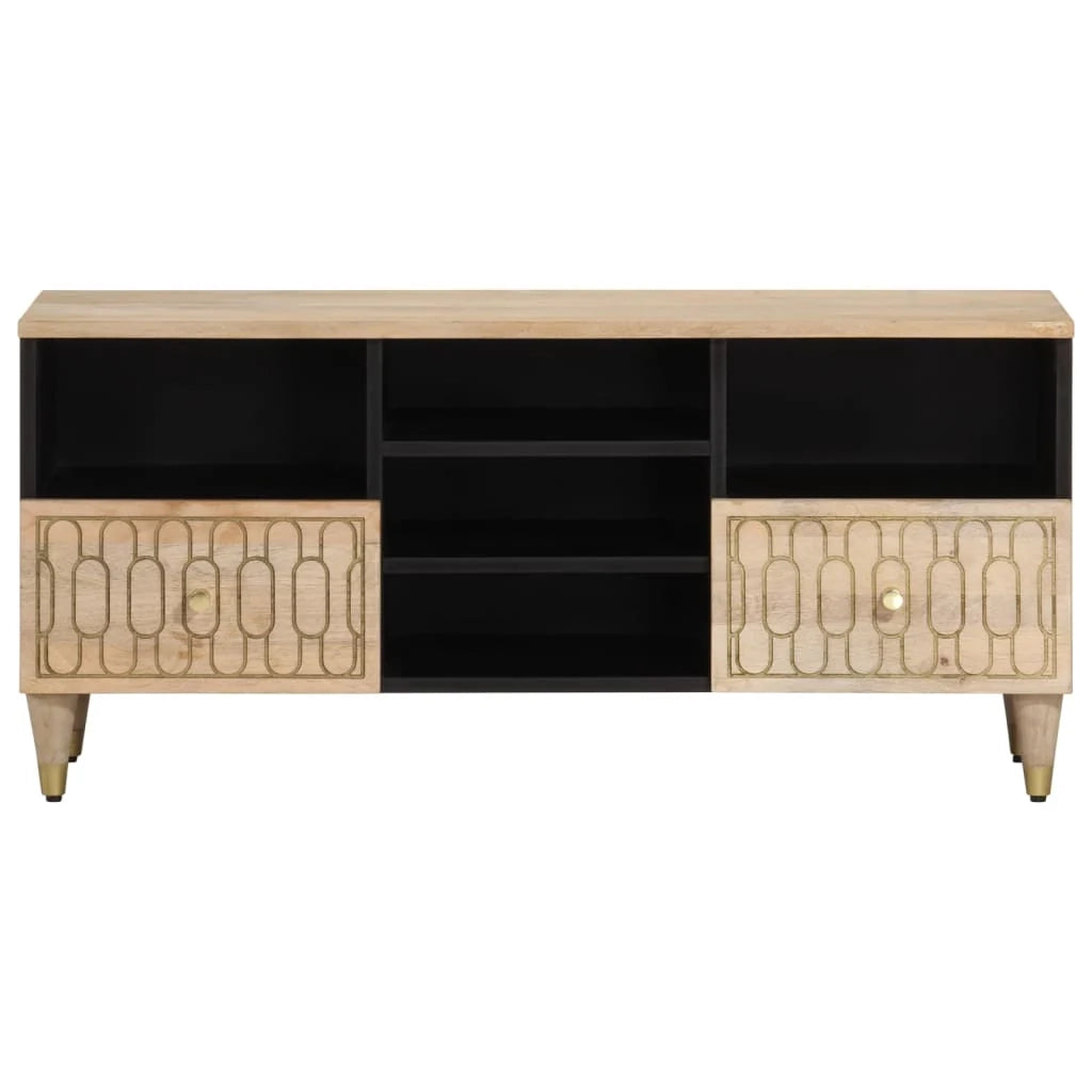 Mobile TV multimediale scaffale TV mobile TV sala da pranzo soggiorno camera da letto 100 x 33 x 46 cm legno massello di mango marrone 02_0025461