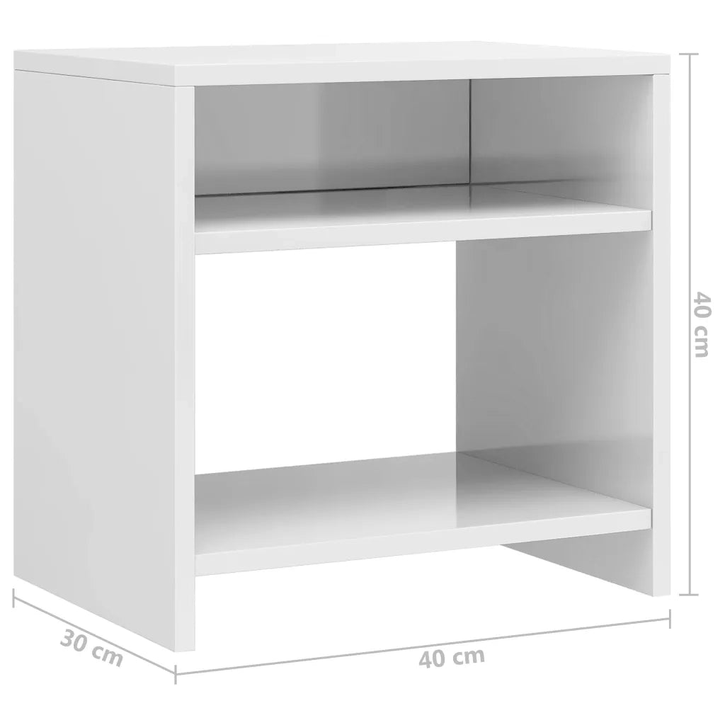 Set di 2 Comodini | Armadio da Notte | Mobiletto da notte Bianco Lucido 40x30x40 cm in Legno Multistrato