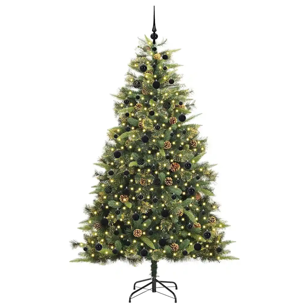 Albero di Natale artificiale pieghevole con coni Verde 210 cm 3395099