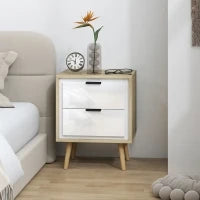 Comodino con 2 cassetti silenziosi e piedi in legno massiccio, 40 x 35 x 50 cm, Bianco lucido