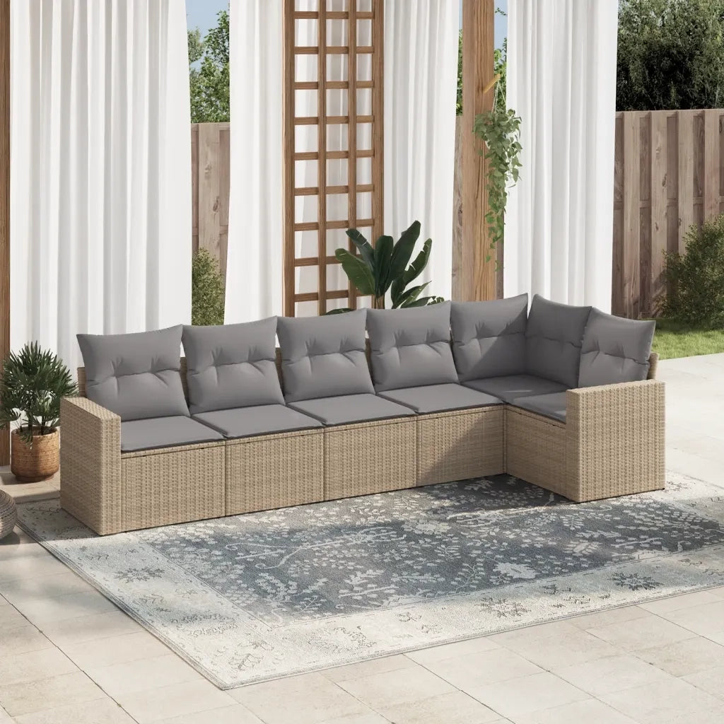 Set Divano da Giardino 6 pz con Cuscini Beige in Polyrattan 3251326