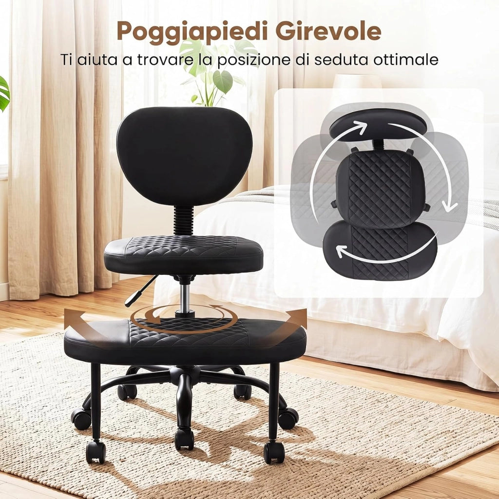 Sedia Ergonomica Posturale con Poggiapiedi, Altezza Regolabile | Poltrona Imbottita con Ruote e Schienale Ergonomico, per Lavoro Ufficio Studio, Portata 115 kg