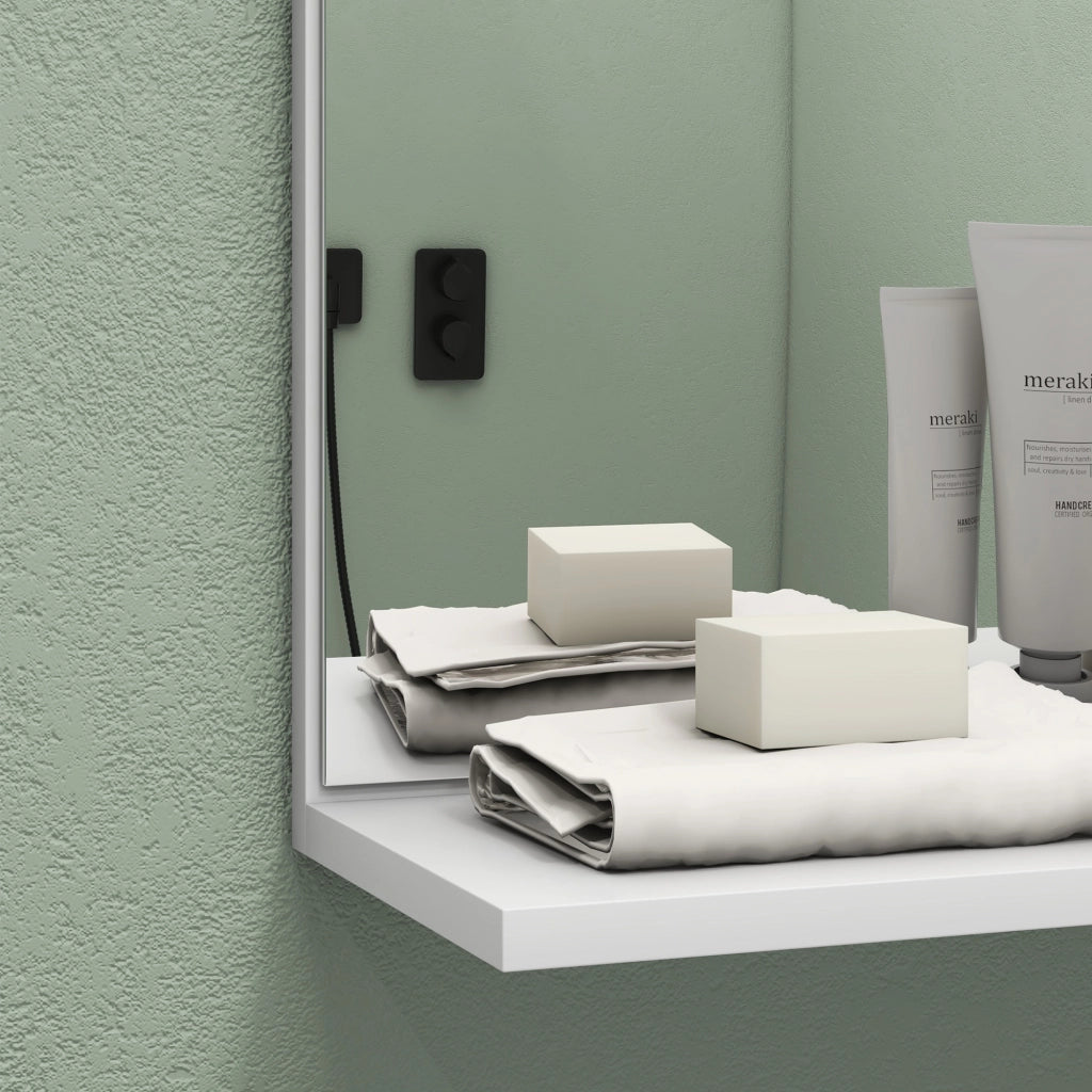 Specchio da Bagno con Ripiani Laterali e Inferiore in Bamb¨´ ¨C Zephmum ¨C Bianco 45x15x58.5 cm