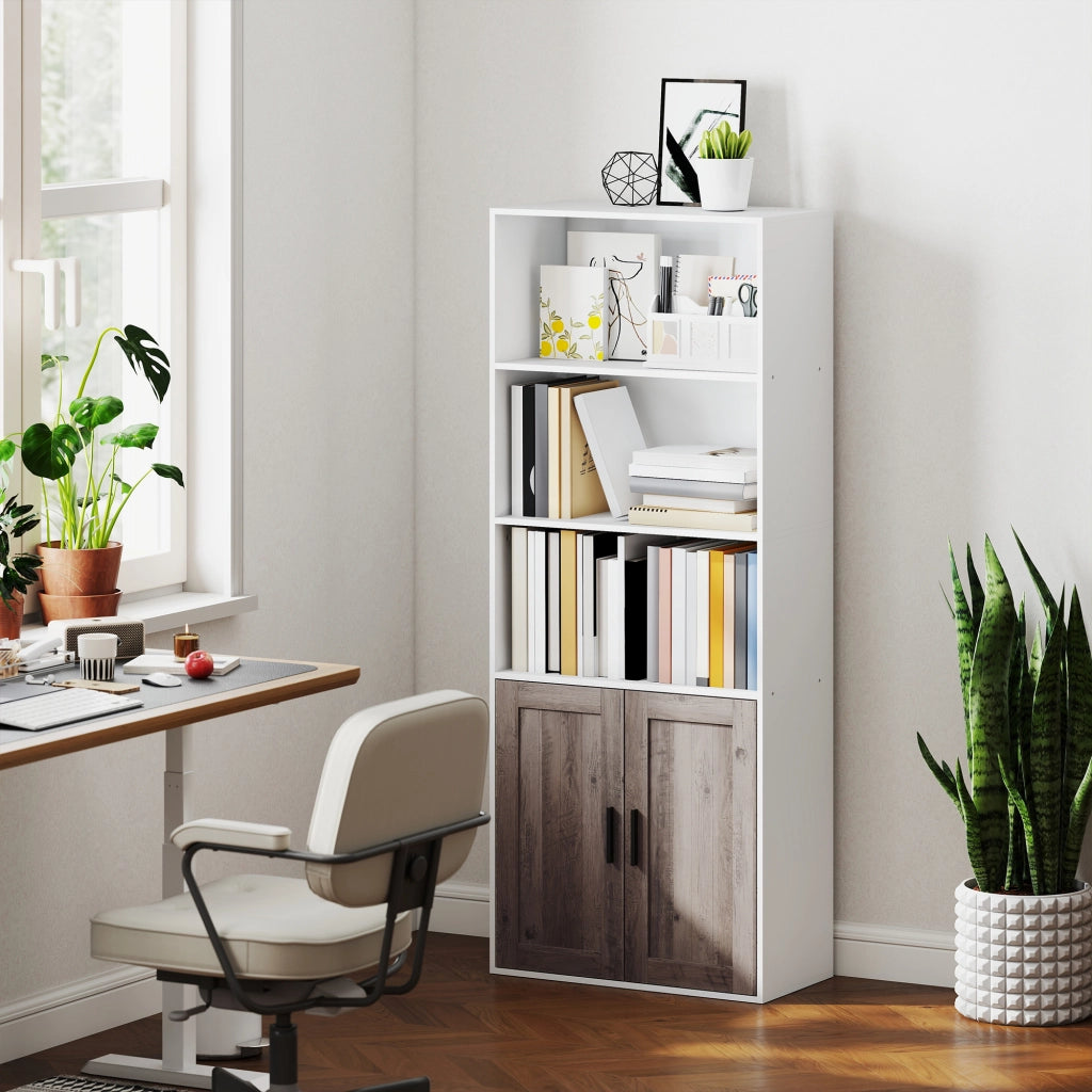 Libreria con Ante e Scaffale Aperto ¨C zephmum ¨C 60x30x149,5 cm Bianco e Marrone