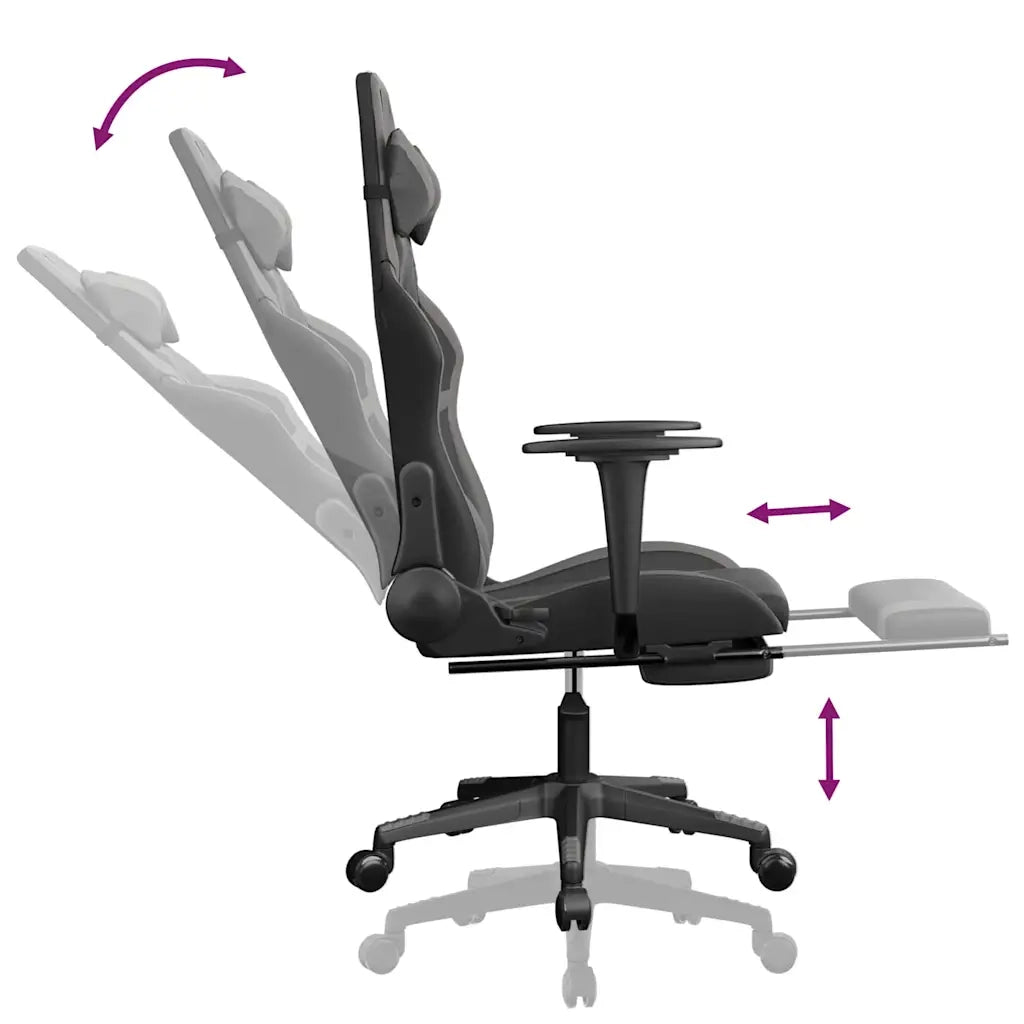 Sedia da Gaming | Sedia da e-sports Massaggio Poggiapiedi Nero e Grigio Similpelle