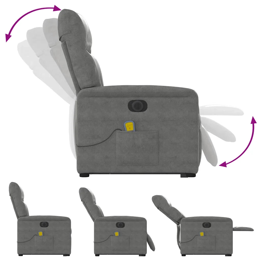 Poltrona a Rialzo Reclinabile Massaggi Grigio Scuro Microfibra