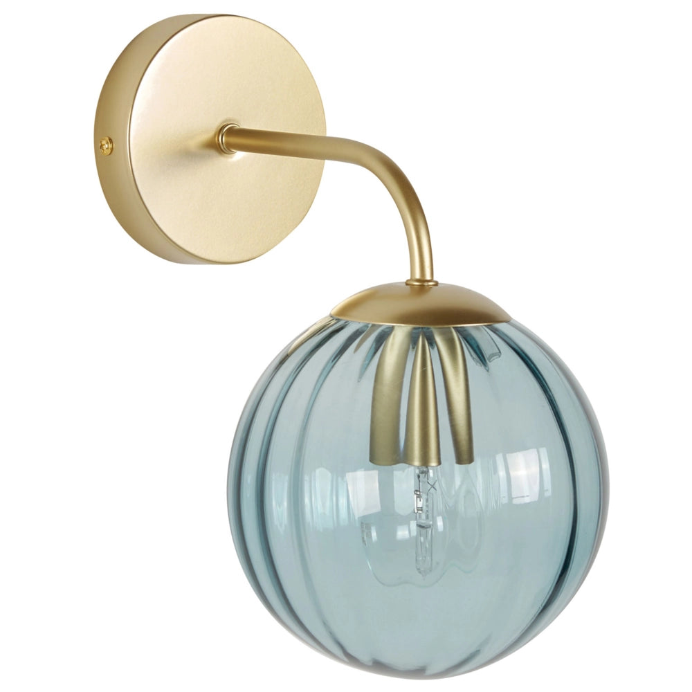 Lampada da parete paralume in vetro con base in ferro blu stile retrò camera da letto