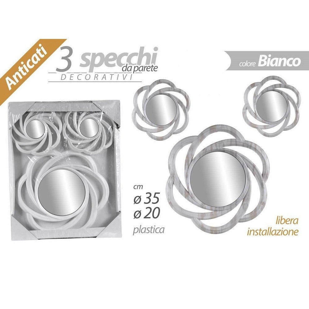 Trade Shop - Set 3 Specchi Da Parete Decorativi Specchio Libera Installazione 20-35cm 836848 -