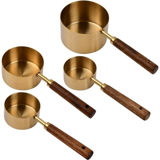 Set di Cucchiai in Acciaio Inossidabile - 4 Stuks - 60/80/125/250 ml - Cucchiaio per Caffè - Manico in Legno - Scelta Salutare