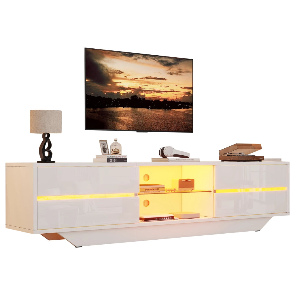 Mobile TV con 2 ante; 4 vani e LED RGB - per soggiorno - 160×35×44.5 cm - bianco