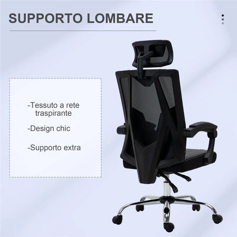 SEDIA DA UFFICIO CON SUPPORTO LOMBARE 58 X 62.5 X 112-120 CM NERO E ROSA
