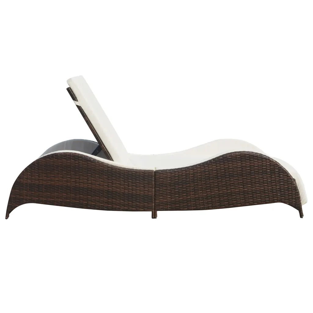 Lettino Prendisole con Cuscino in Polyrattan Marrone 41974