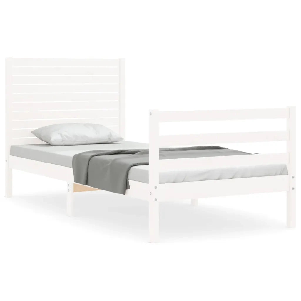 Giroletto con Testiera-Struttura Letto con testiera Bianco Single in Legno Massello 888074