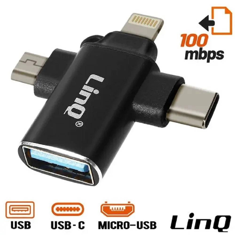 Trade Shop - Adattatore Otg Da Usb-c Micro-usb Lightning Verso Usb 3.0 Femmina 3 In 1 Otqu930 -