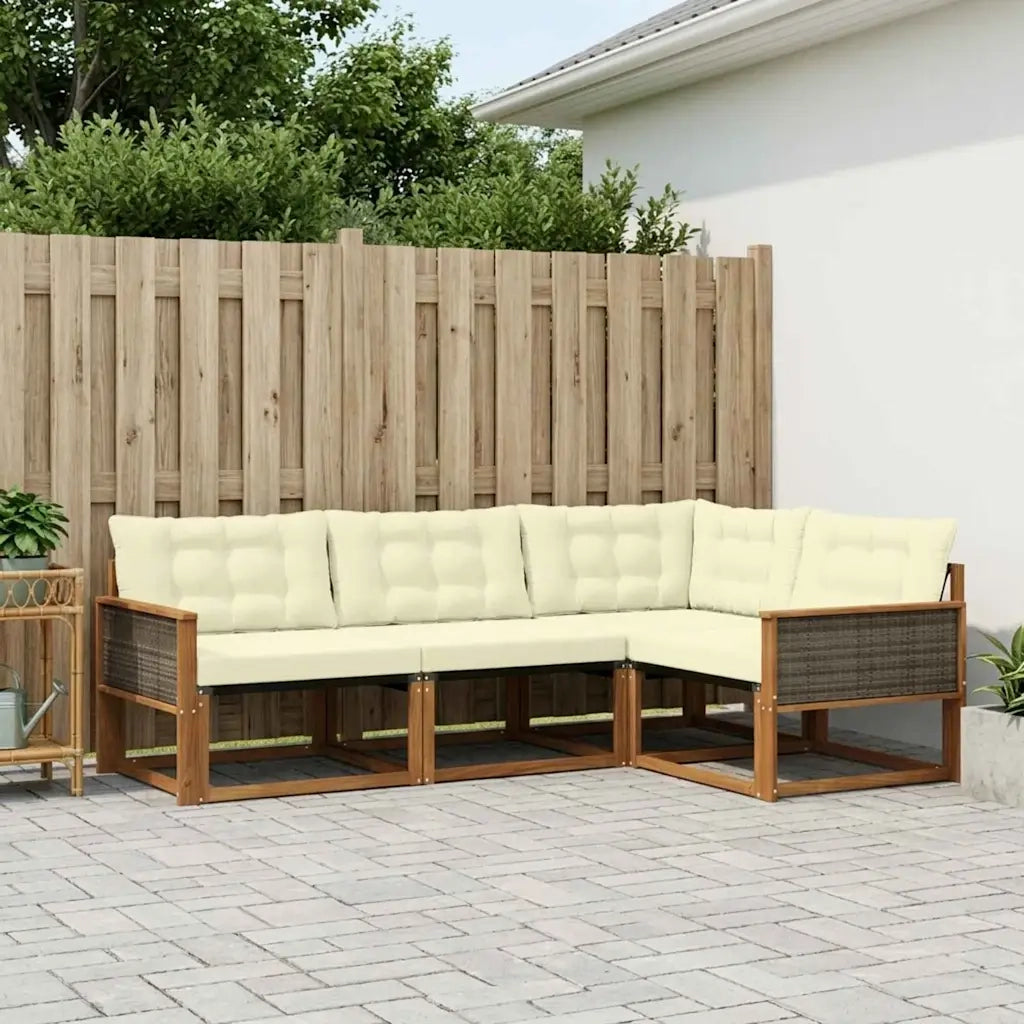 Set di divani da esterno con cuscino 4 pcs Naturale e Crema