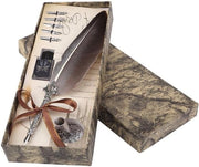 Penna calligrafica antica a 6 punte metalliche con serbatoio d'inchiostro e scatola regalo (nero)