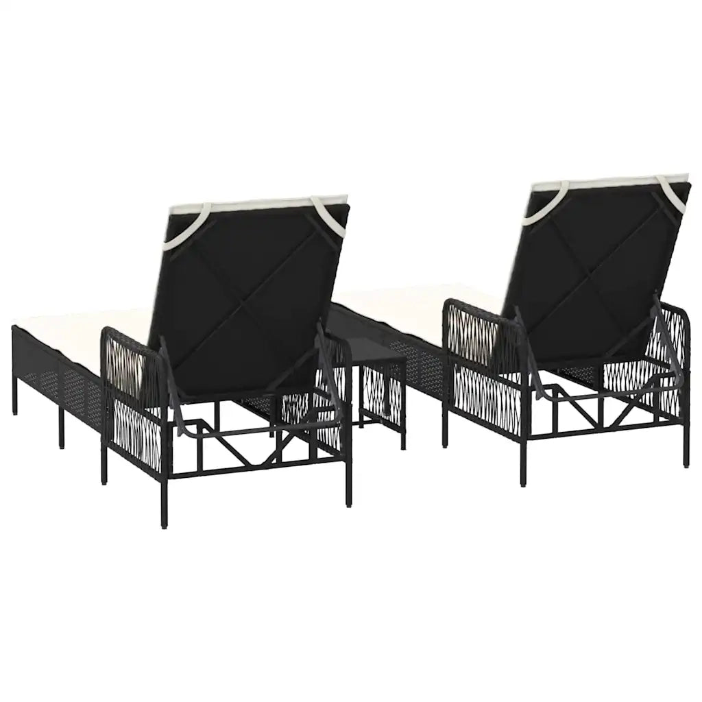 Lettino da sole 3 pcs Nero e Bianco Crema 55 x 200 x 92 cm 365432