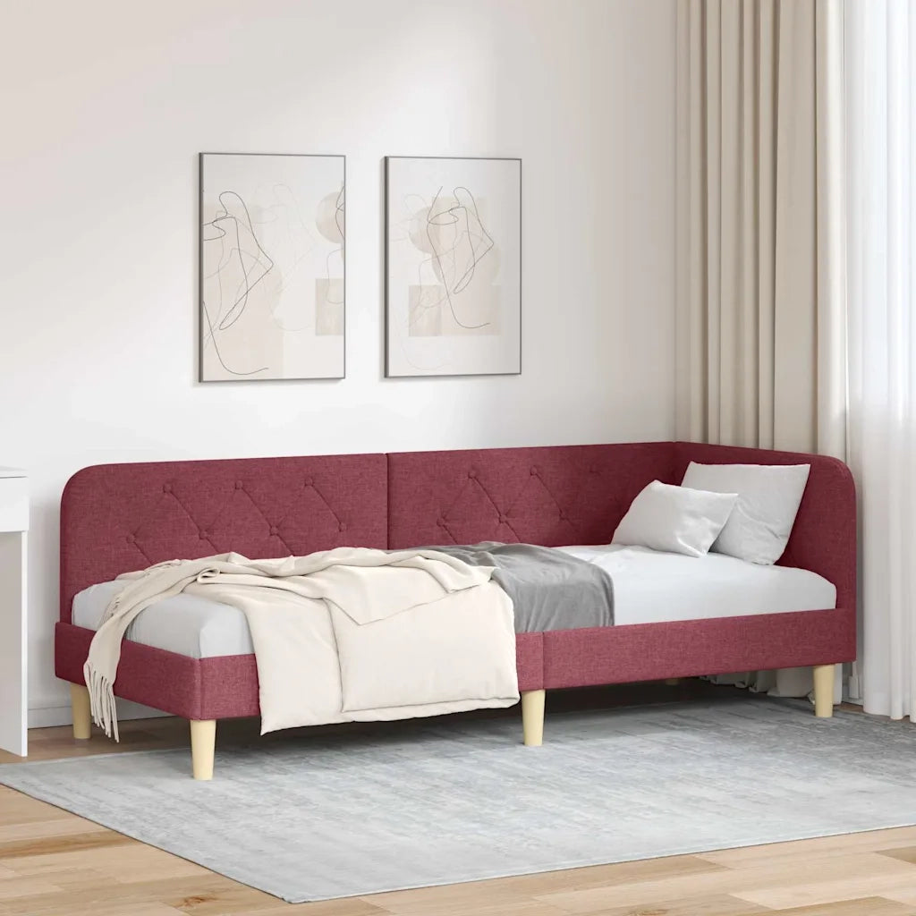 Cornice del letto ad angolo Rosso Vino 80 x 200 cm Tessuto