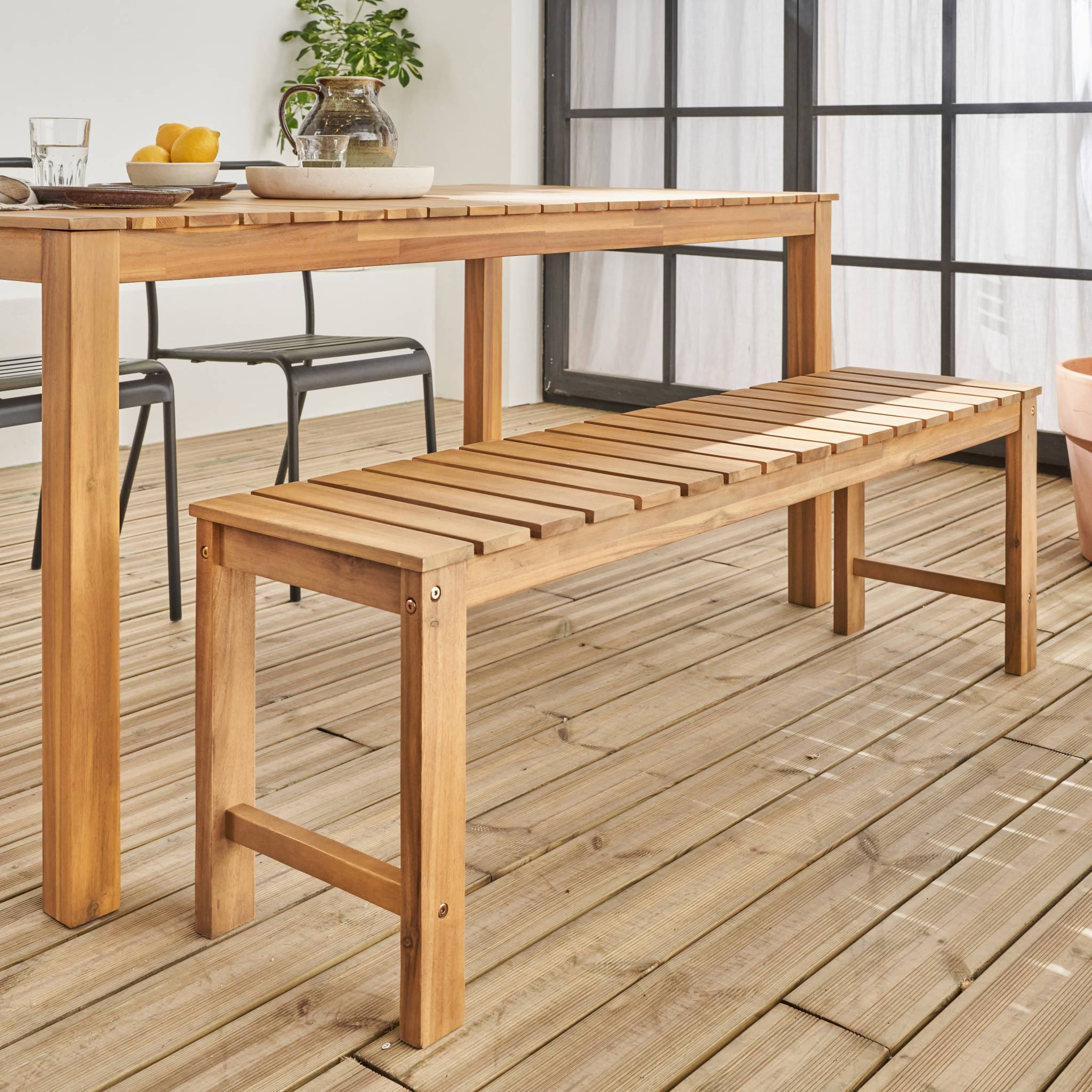 Panca 2-3 posti in acacia e legno chiaro, 140cm, marrone naturale