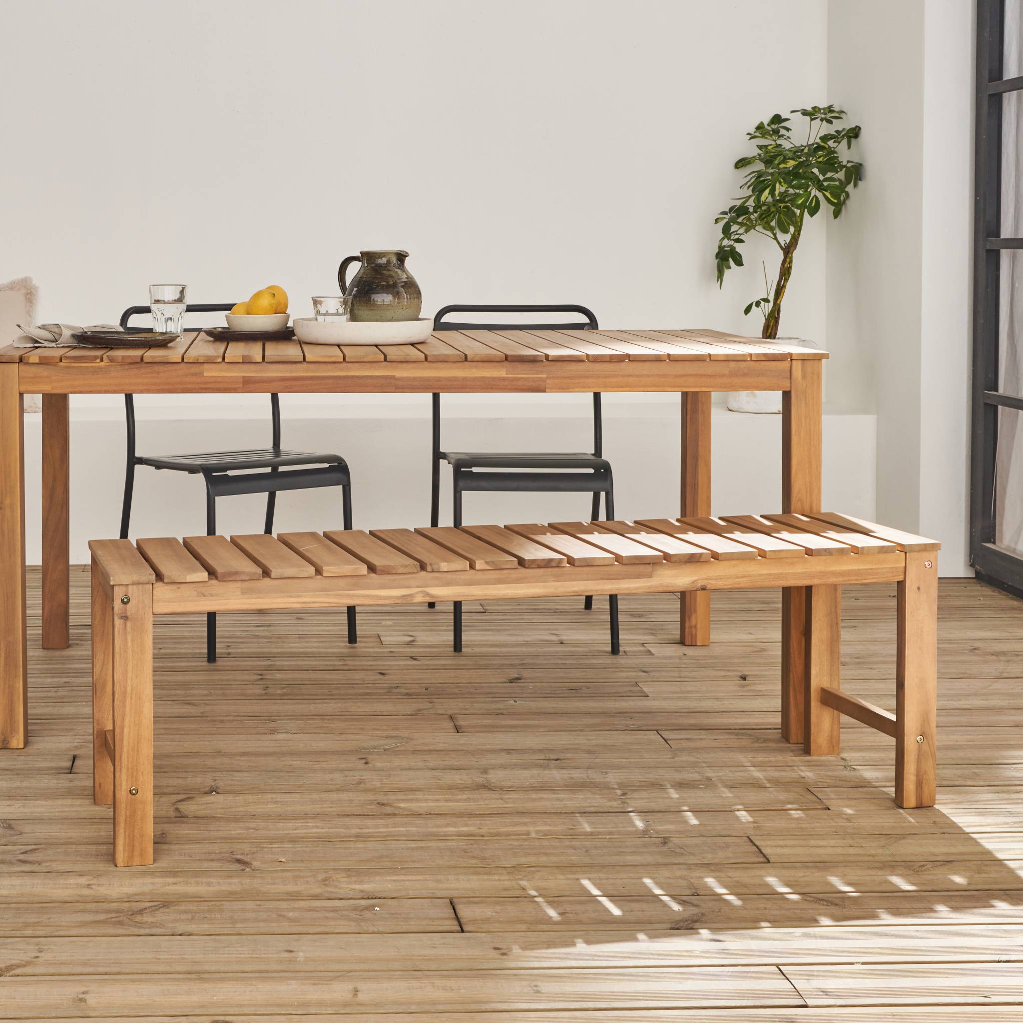 Panca 2-3 posti in acacia e legno chiaro, 140cm, marrone naturale