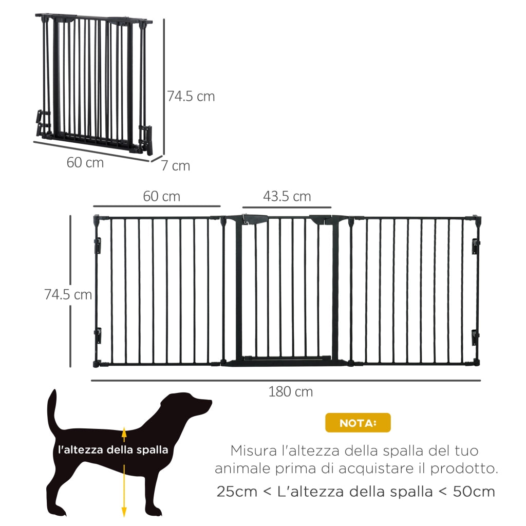 Cancellino per Cani Pieghevole a 3 Pannelli ¨C zephmum ¨C Nero 180x3x74.5 cm