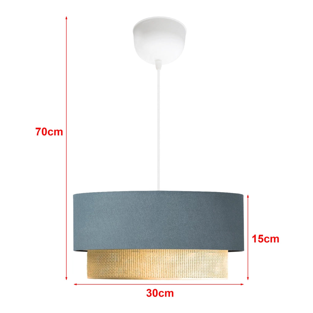 Lampada a Sospensione 'Loughborough' Lampada da Soffitto con Paralume a Doppio Cilindro Lampadario con Abat-jour in Tessuto - Blu Grigiastro / Giallo - lux.pro