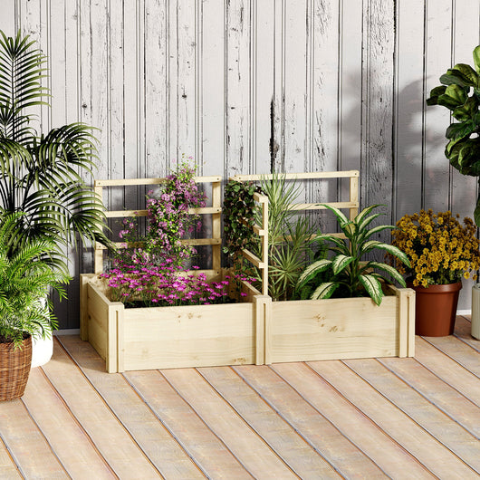 Letto per Orto  119x62,5x64 cm con 3 Tralicci e 2 Fioriere con Fondo Aperto in Legno di Abete