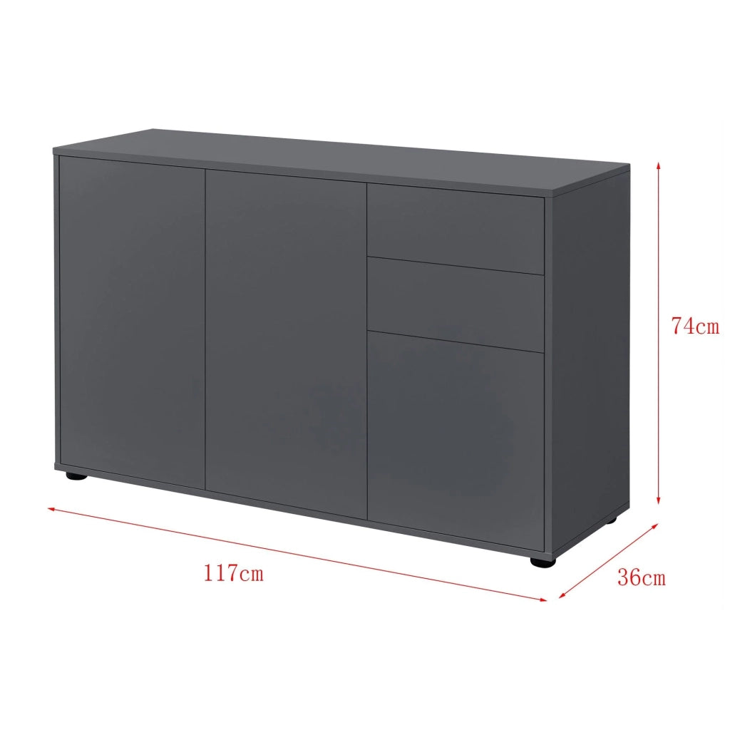 Elegante cassettiera pratico mobile contenitore con 2 cassetti e 3 ante truciolato 74 x 117 x 36 cm grigio scuro opaco 03_0005048