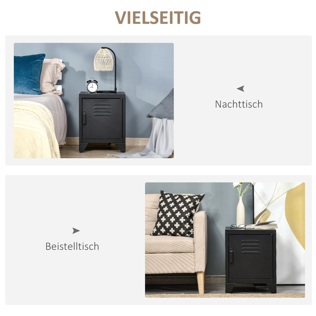 Comodino in metallo con ripiano regolabile e anta a persiana per camera da letto soggiorno ufficio, nero 40 × 40 × 50 cm