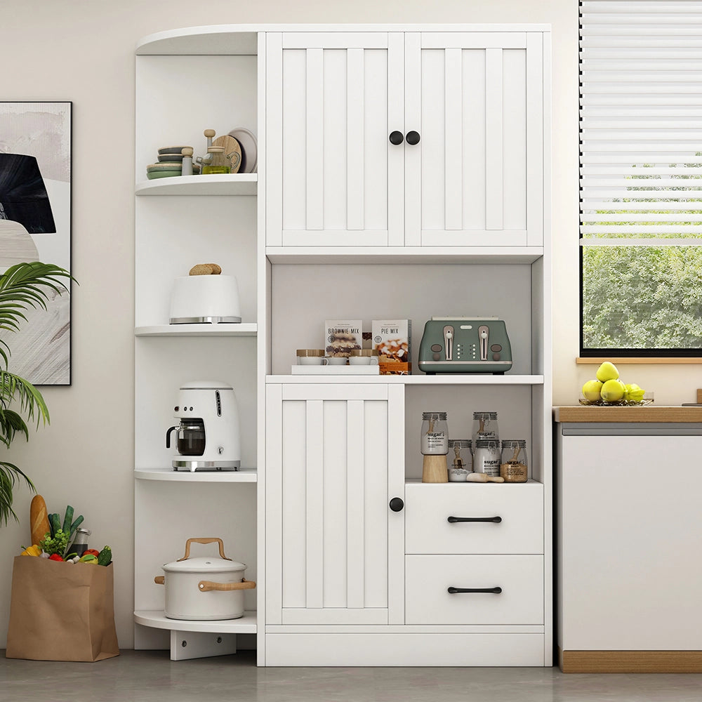 Credenza Angolare Vetrina 104x35x155cm - Xylo - 3 Ante e 2 Cassetti, Bianco