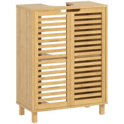 Mobile bagno sottolavabo con 2 ante a lamelle e ripiano regolabile; intaglio a U; 60×30×80 cm; bambù naturale