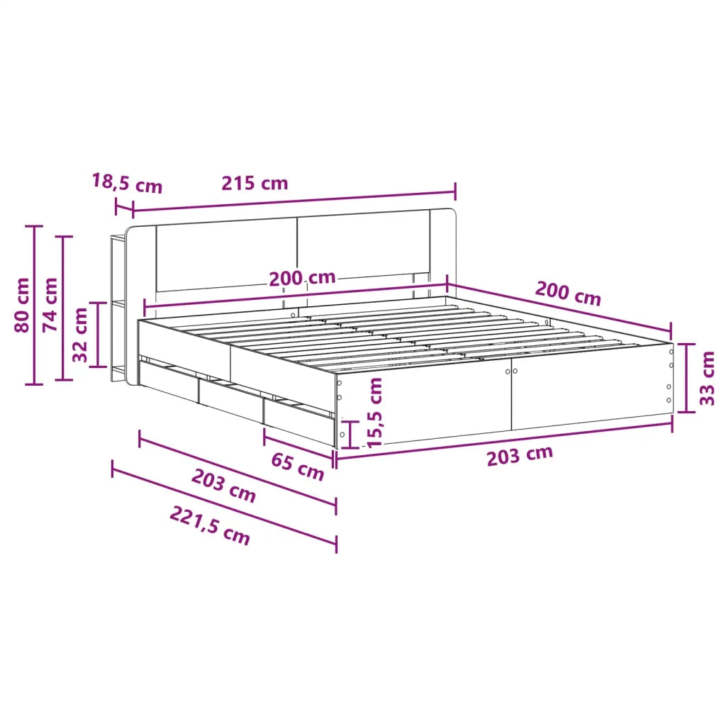 Telaio del letto con storage con testiera Nero 200 x 200 cm