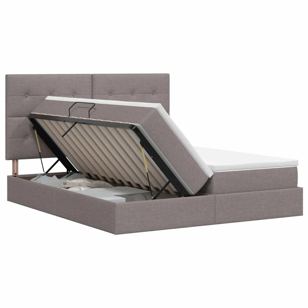 Letto con Contenitore con testiera Tortora 200 x 200 cm Tessuto 3459798