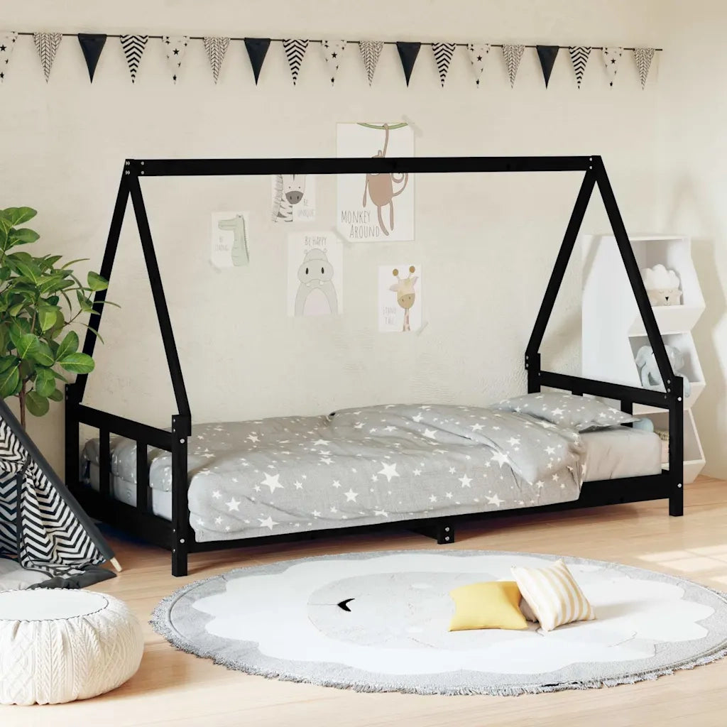 Giroletto per Bambini-Struttura Letto Bambini Nero 90x200 cm in Legno Massello di Pino 134562