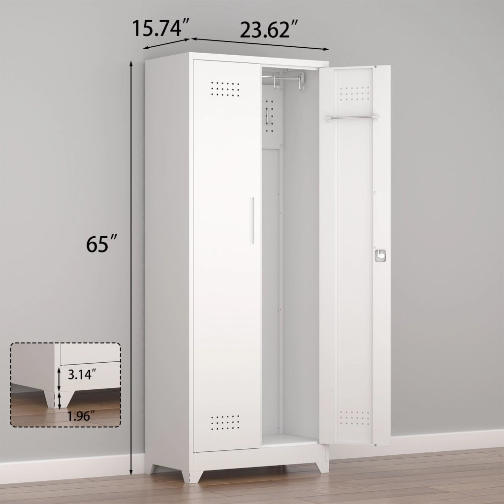 ARMADIO 165 cm in metallo bianco con ripiani regolabili e asta appendiabiti
