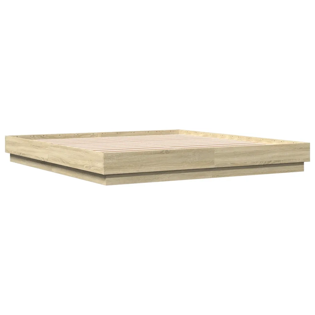 Giroletto con Luci LED-Struttura Letto Rovere Sonoma 200x200 cm