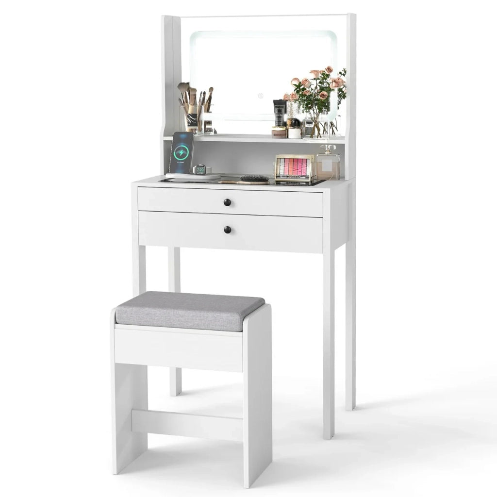 Toeletta con specchio e luci 64 x 40 x 132 cm 3 modalità di illuminazione spazio di archiviazione ottimizzato design contemporaneo in MDF bianco 20_0017059